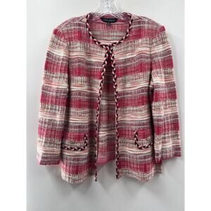 Ming Wang Women's Pink Multicolor Open Front Braid Trim Knit Blazer Jacket M
